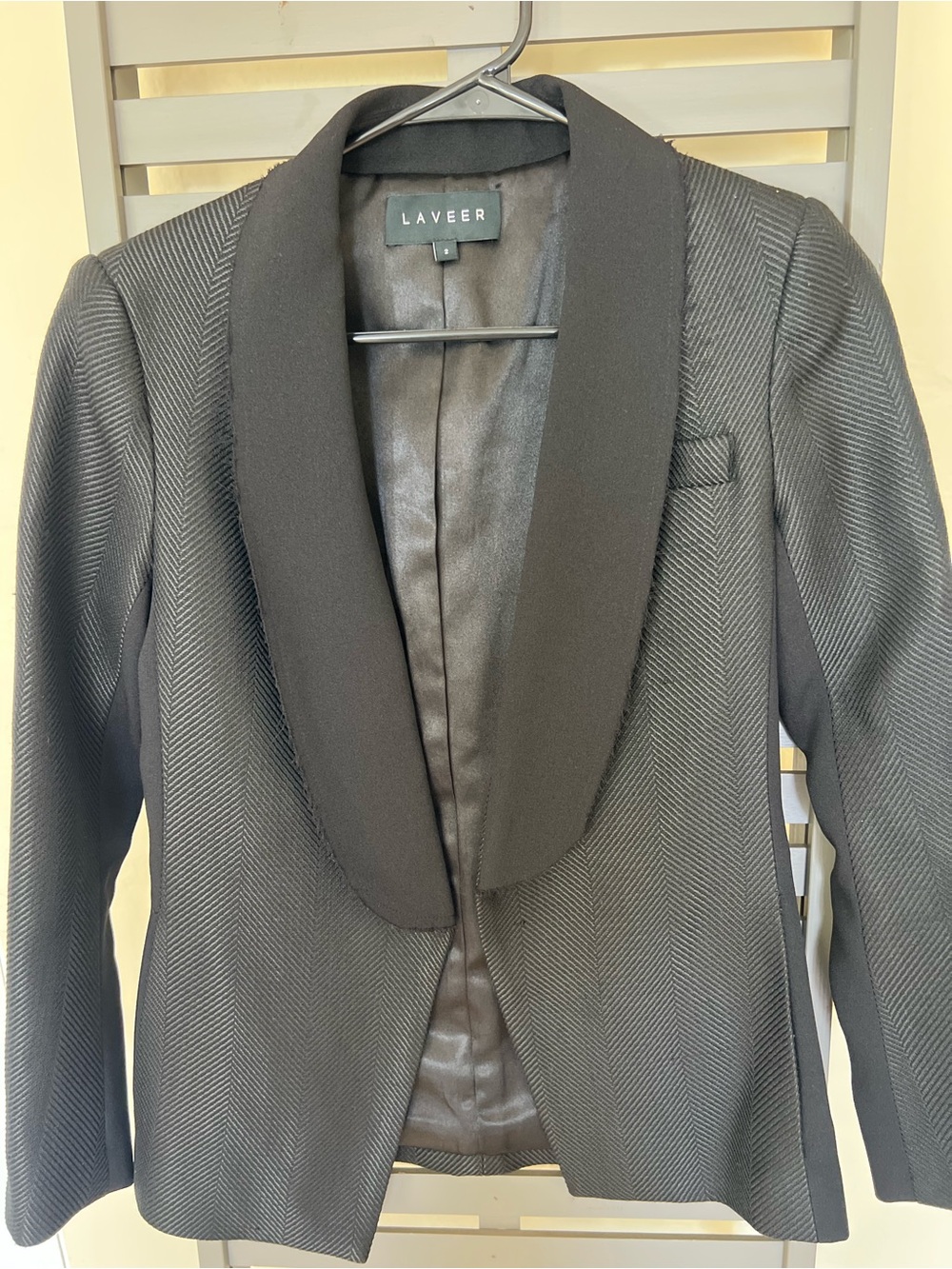 Laveer Women's Black Shawl Collar Blazer with Herringbone Texture